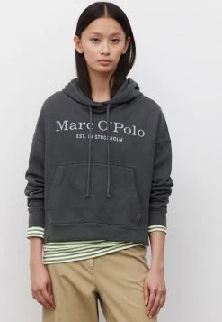 Marc O'Polo Damen LOGO AUS GEPEACHTEM ORGANIC - Kapuzenpullover - Deep Sky