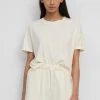 Marc O'Polo Damen CROP AUS - T-Shirt Basic - White Mousse