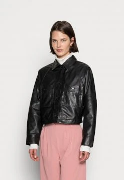 Marc O'Polo Damen LEATHER JACKET OVERSIZED RAGLAN SLEEVE TURN DOWN COLLAR LINE - Lederjacke - Black