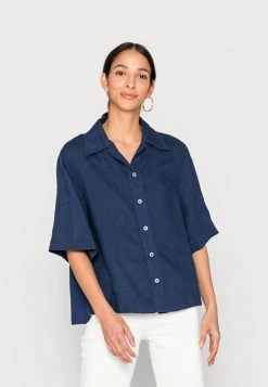 Marc O'Polo SHIRT SHAPE SHORT SLEEVE BUTTON PLACKET - Hemdbluse - Noble Blue | Damen