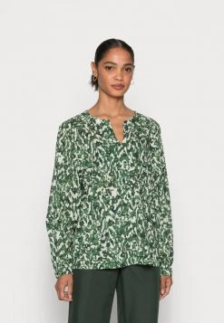 Marc O'Polo BLOUSE LONG SLEEVE SLIT IN - Bluse - Green/white | Damen