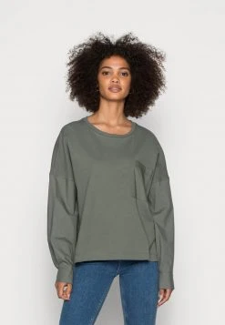 Marc O'Polo LONG SLEEVE ROUND NECK PATCHED WITH WOVEN GARMEN - Sweatshirt - Olive Garden | Damen